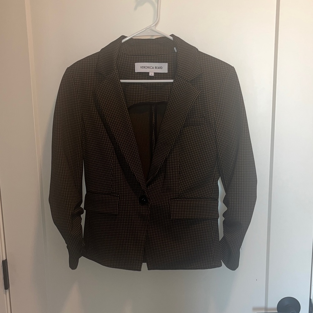 Veronica Beard Checkered Houndstooth Brown Blazer